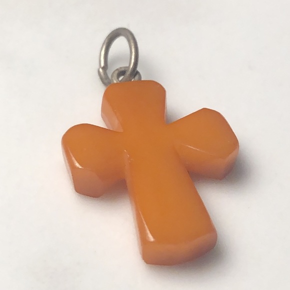 Amber cross crucifix‎ vintage pendant bracelet charm - Picture 3 of 4